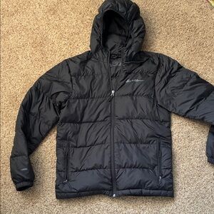 Eddie Bauer 650 down men’s small Black Hooded Puffer Jacket